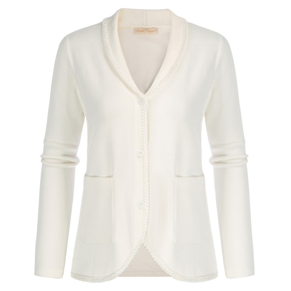 NWT - Belle Poque - White Shawl Lapel Knitted Cardigan Sweater Blazer - XL